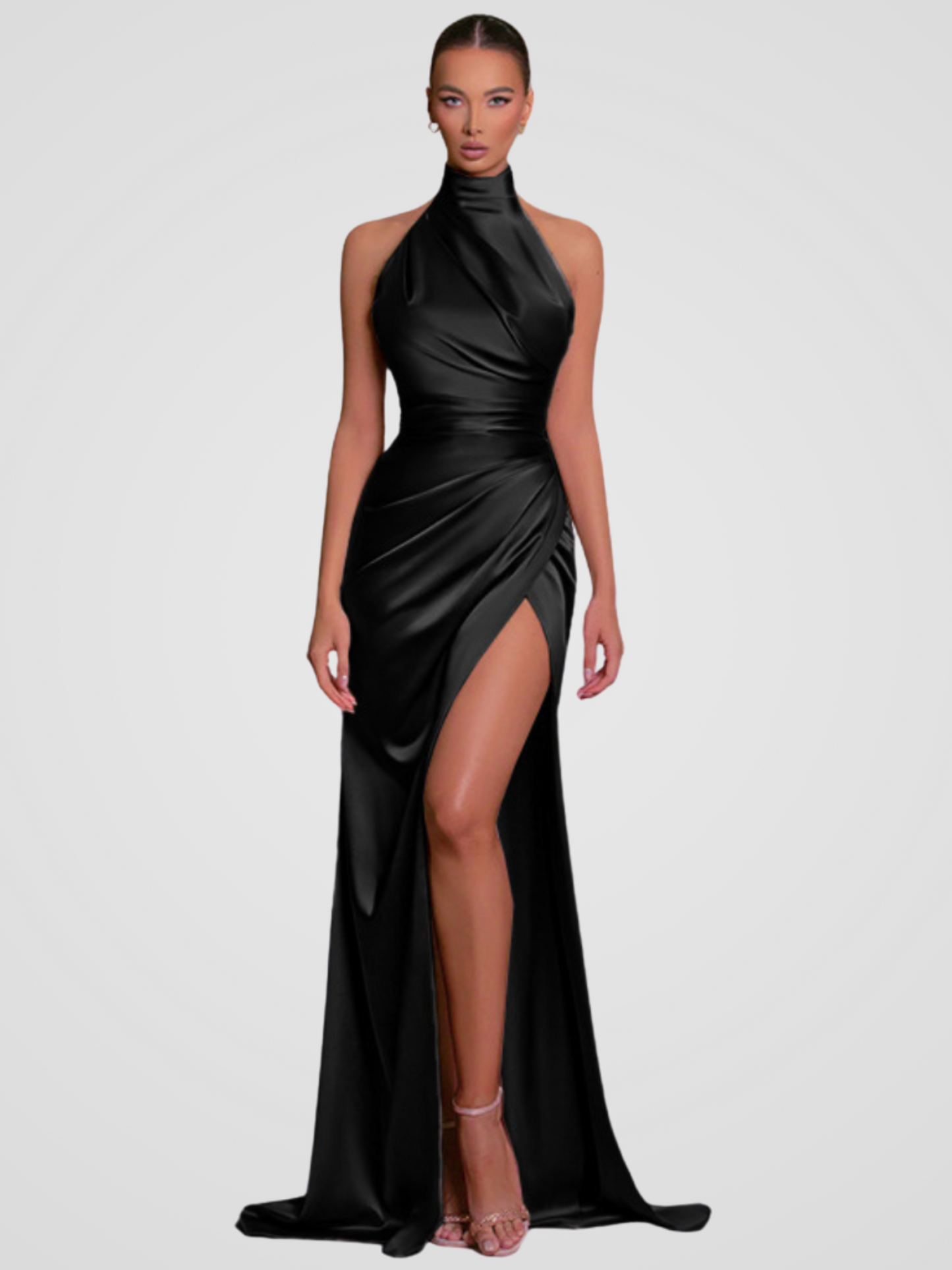 Maëlle | Elegantes Kleid mit hohem Kragen und verführerischem Schlitz