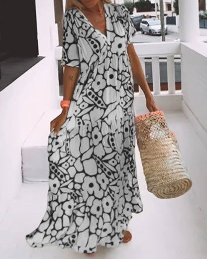 Arielle – bedrucktes Kleid mit V-Ausschnitt
