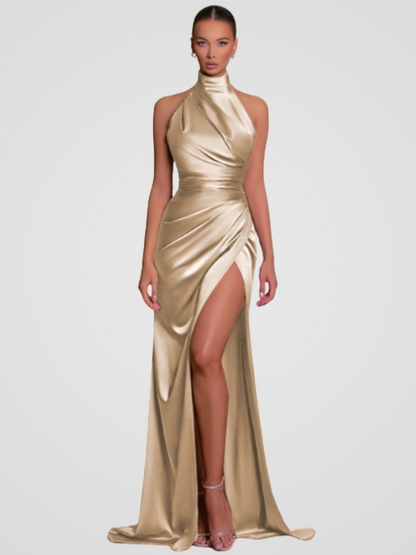 Maëlle | Elegantes Kleid mit hohem Kragen und verführerischem Schlitz
