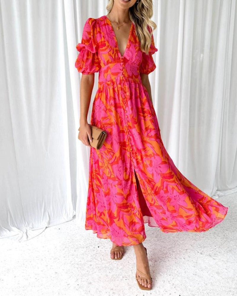 Jennifer | Elegantes Maxikleid Derana™ - Rot-Rosa