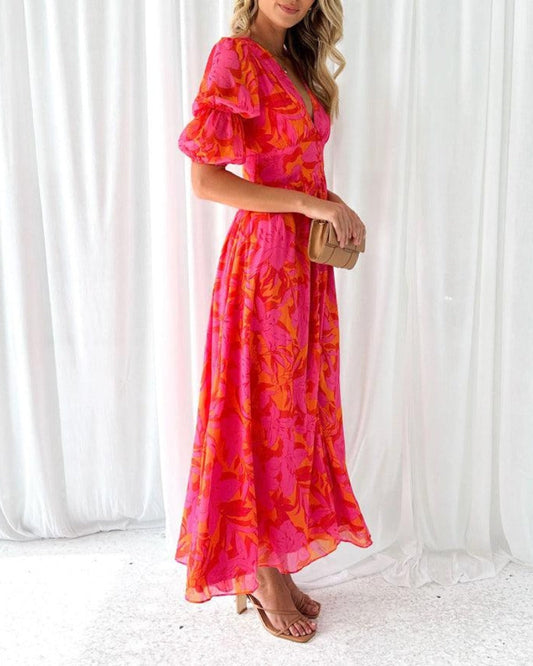 Jennifer | Elegantes Maxikleid Derana™ - Rot-Rosa