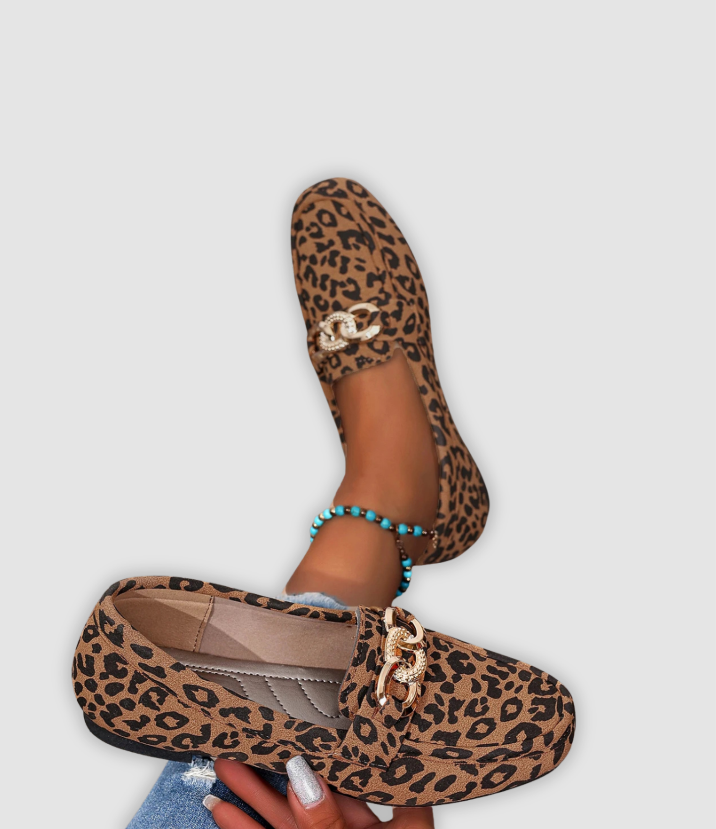Jade - Leder-Mokassins mit Leopardenmuster