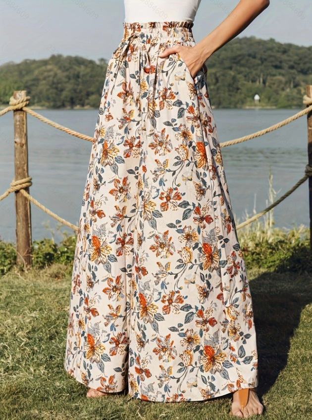 Sienna | Elegante Blumen-High-Waist-Hosen mit weitem Bein