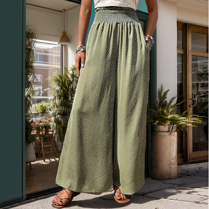 Mila | Bedruckte Hochbund-Elastische Weitbein-Hose