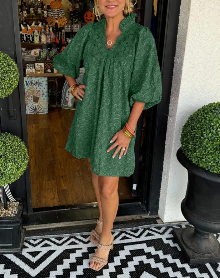 Elena | Elegantes Spitzen-Jacquard-Midi-Kleid