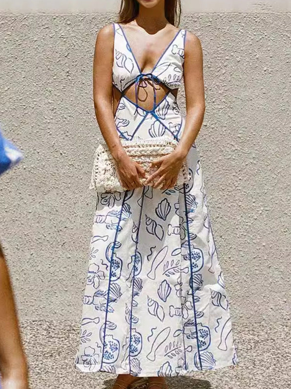 Jennifer | Elegantes gedrucktes, hohles, sexy Zwei-Teiler Langkleid