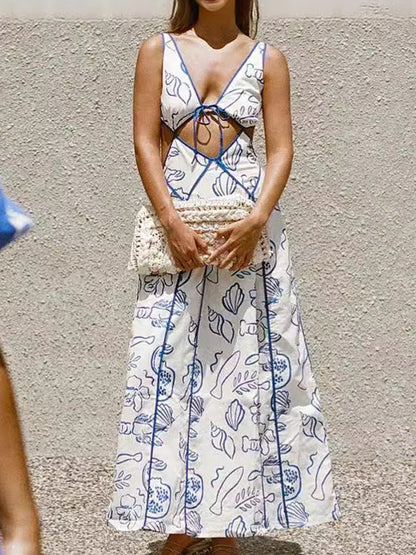 Jennifer | Elegantes gedrucktes, hohles, sexy Zwei-Teiler Langkleid