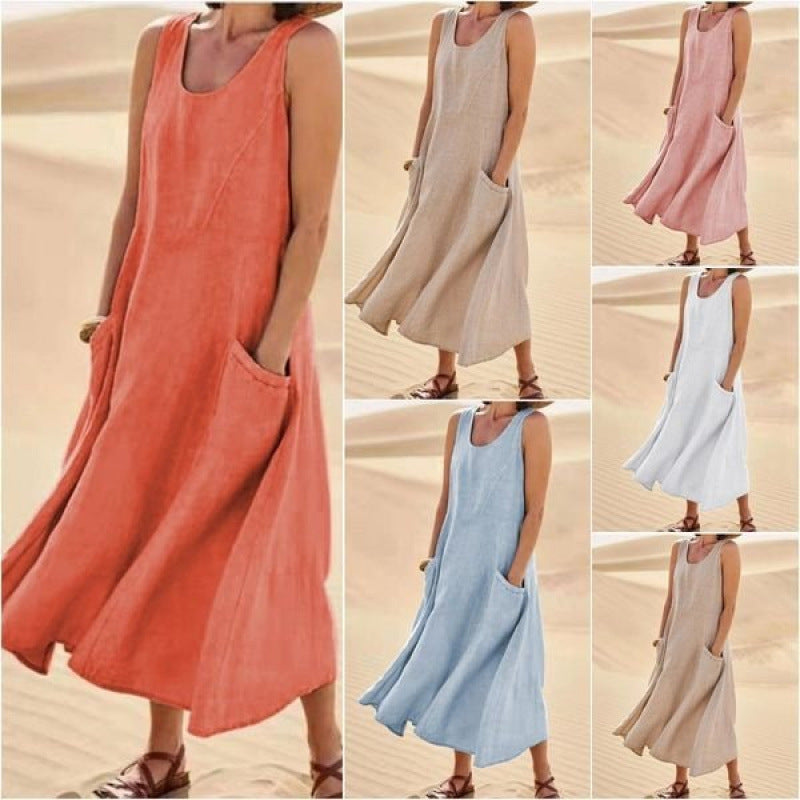 Isla | Elegantes Kleid aus Baumwolle-Leinen ohne Ärmel