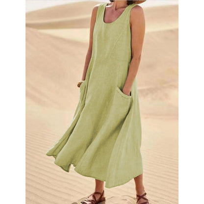 Isla | Elegantes Kleid aus Baumwolle-Leinen ohne Ärmel