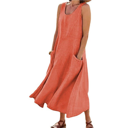 Isla | Elegantes Kleid aus Baumwolle-Leinen ohne Ärmel