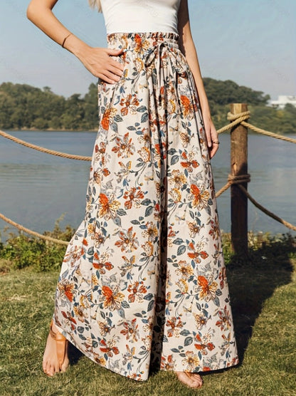 Sienna | Elegante Blumen-High-Waist-Hosen mit weitem Bein