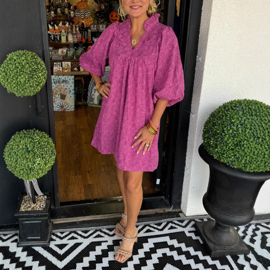 Elena | Elegantes Spitzen-Jacquard-Midi-Kleid