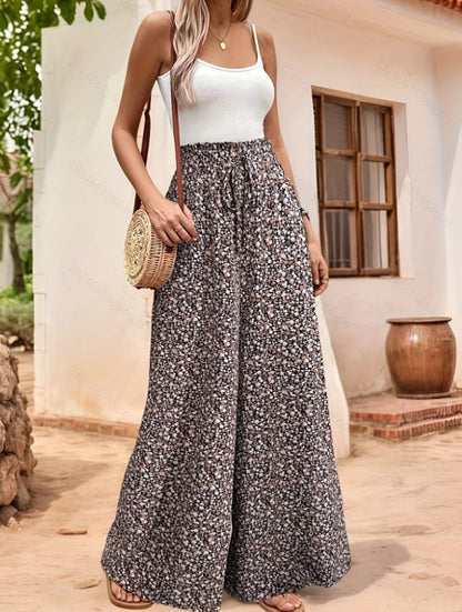 Sienna | Elegante Blumen-High-Waist-Hosen mit weitem Bein