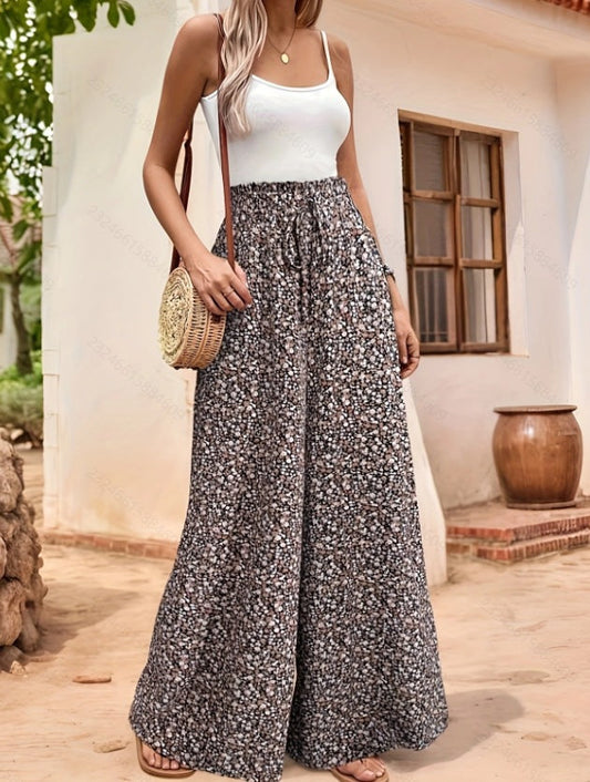 Sienna | Elegante Blumen-High-Waist-Hosen mit weitem Bein