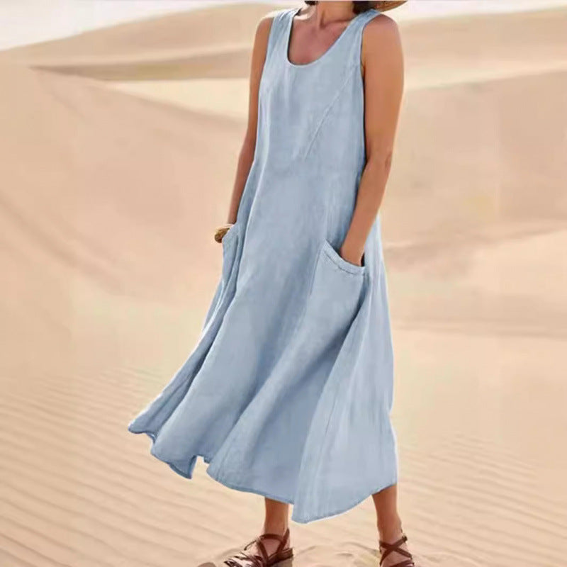 Isla | Elegantes Kleid aus Baumwolle-Leinen ohne Ärmel