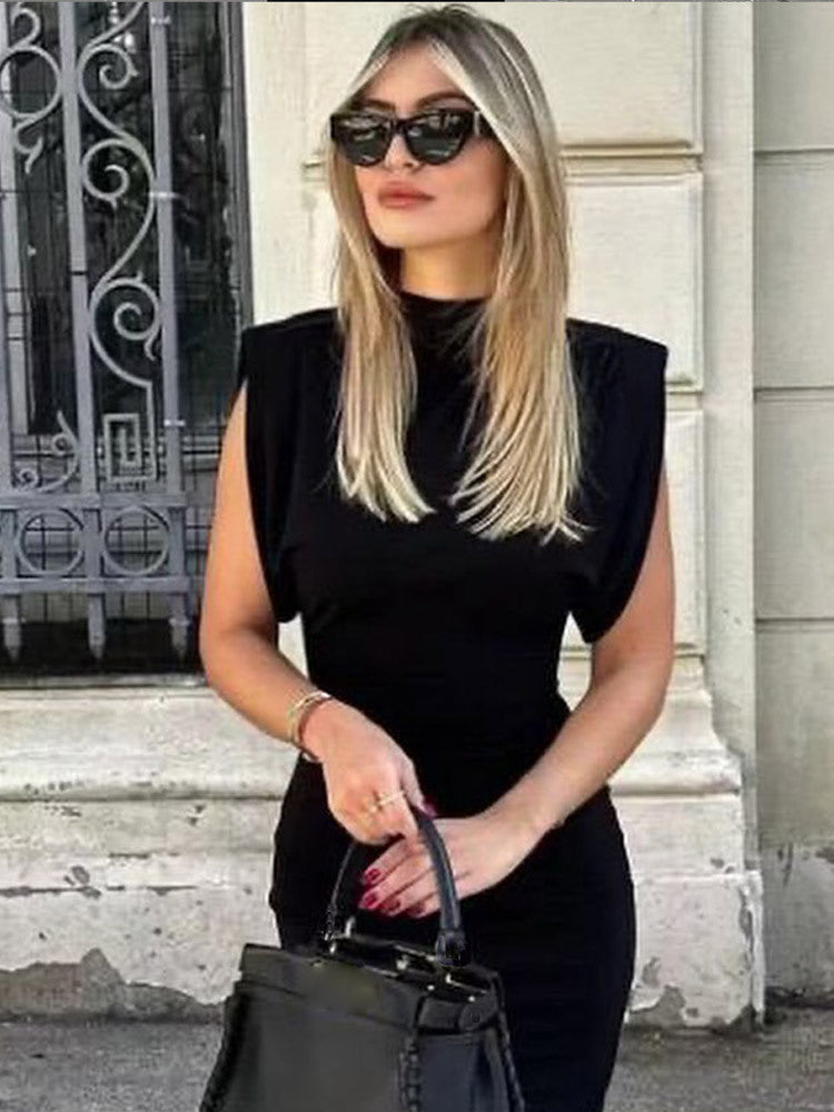 Jennifer | Elegantes ärmelloses Strickkleid mit Schulterpolstern im europäischen und amerikanischen Stil