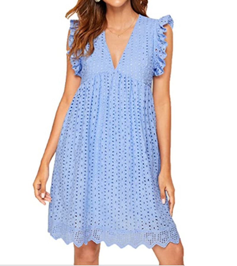 Jennifer | Elegantes Kleid mit V-Ausschnitt, ärmellos, aus Spitze mit Shorts