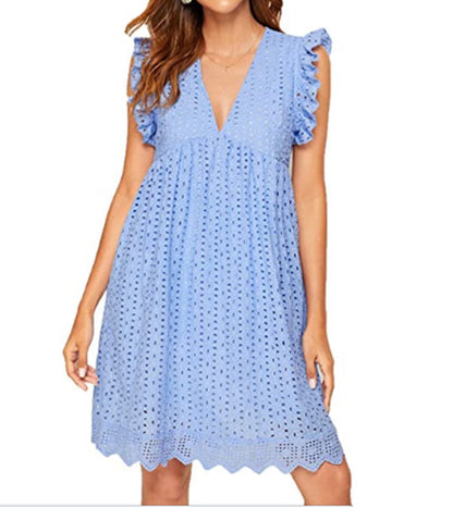 Jennifer | Elegantes Kleid mit V-Ausschnitt, ärmellos, aus Spitze mit Shorts