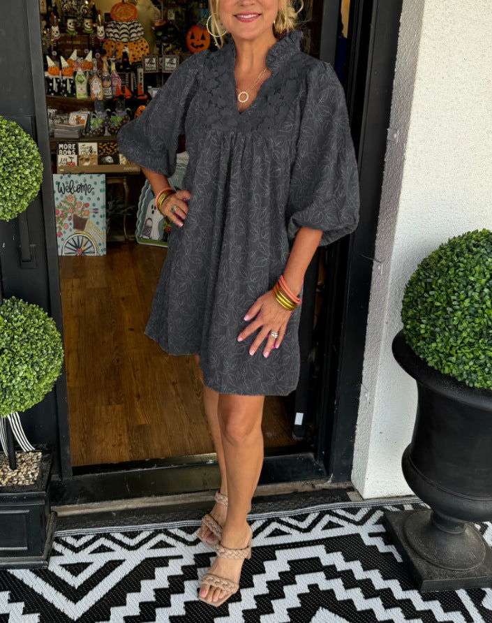 Elena | Elegantes Spitzen-Jacquard-Midi-Kleid