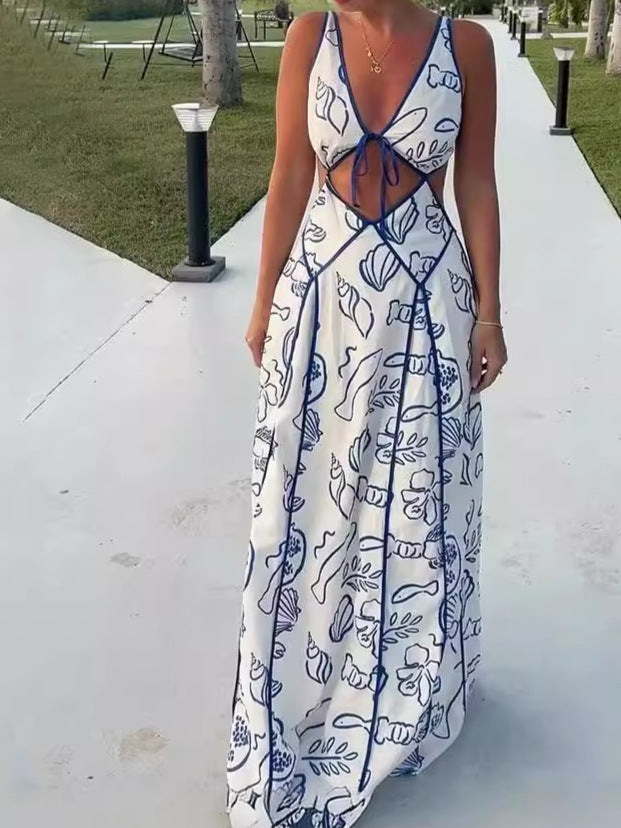 Jennifer | Elegantes gedrucktes, hohles, sexy Zwei-Teiler Langkleid