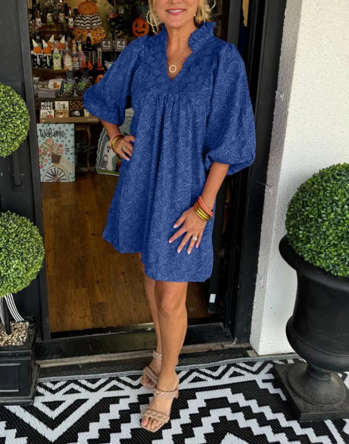 Elena | Elegantes Spitzen-Jacquard-Midi-Kleid