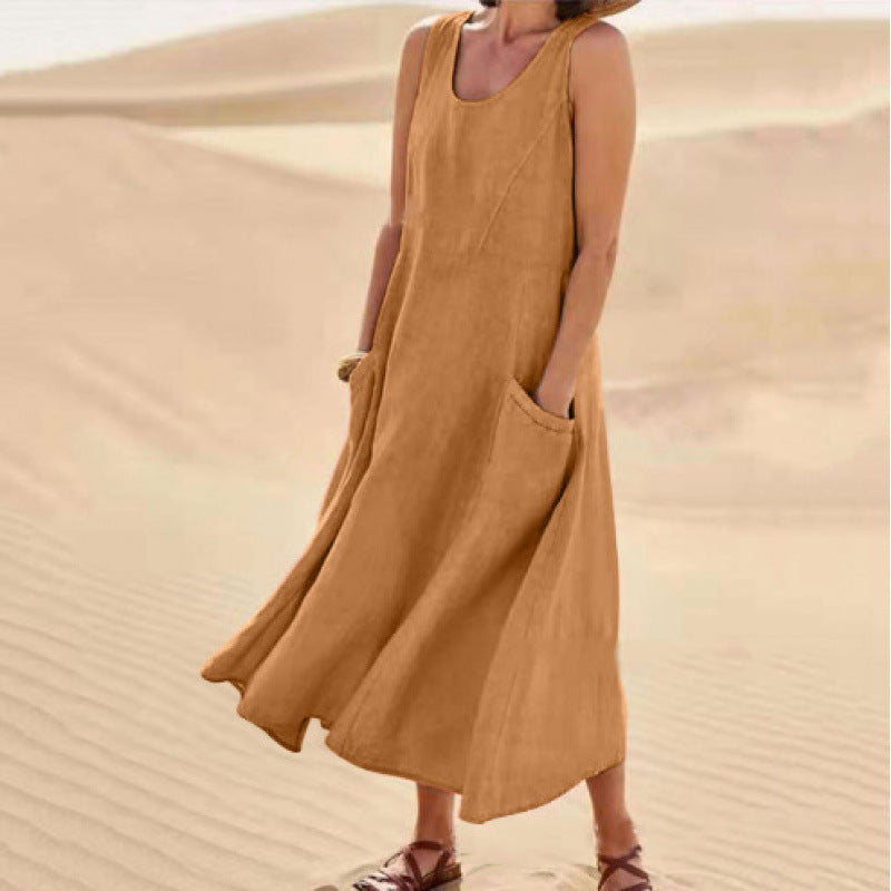 Isla | Elegantes Kleid aus Baumwolle-Leinen ohne Ärmel