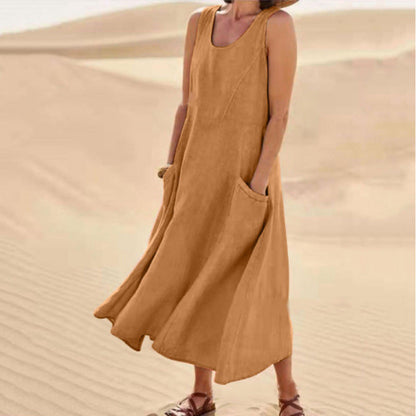 Isla | Elegantes Kleid aus Baumwolle-Leinen ohne Ärmel