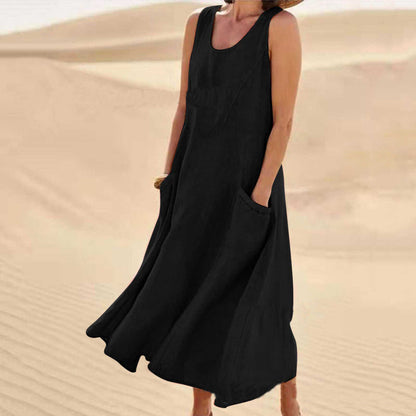 Isla | Elegantes Kleid aus Baumwolle-Leinen ohne Ärmel