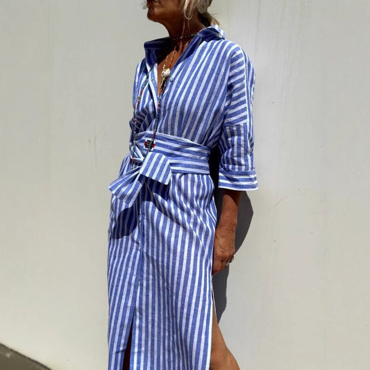 Mira | Elegantes Kleid mit Streifen und Schlitzärmeln