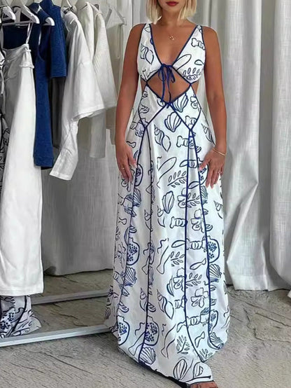 Jennifer | Elegantes gedrucktes, hohles, sexy Zwei-Teiler Langkleid