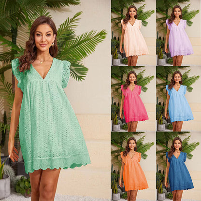 Jennifer | Elegantes Kleid mit V-Ausschnitt, ärmellos, aus Spitze mit Shorts