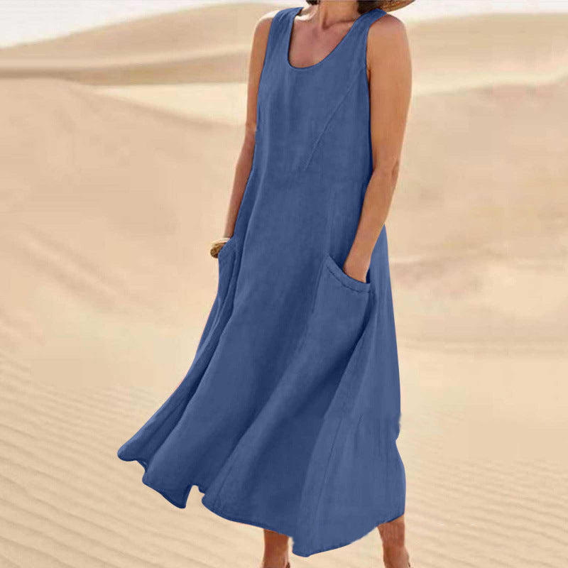 Isla | Elegantes Kleid aus Baumwolle-Leinen ohne Ärmel