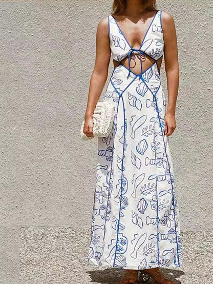 Jennifer | Elegantes gedrucktes, hohles, sexy Zwei-Teiler Langkleid