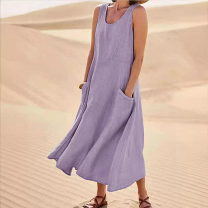 Isla | Elegantes Kleid aus Baumwolle-Leinen ohne Ärmel