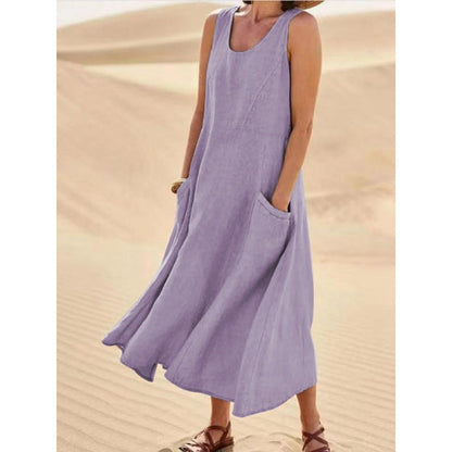 Isla | Elegantes Kleid aus Baumwolle-Leinen ohne Ärmel