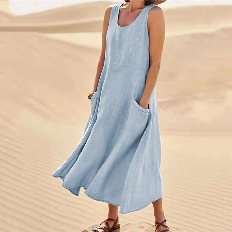 Isla | Elegantes Kleid aus Baumwolle-Leinen ohne Ärmel