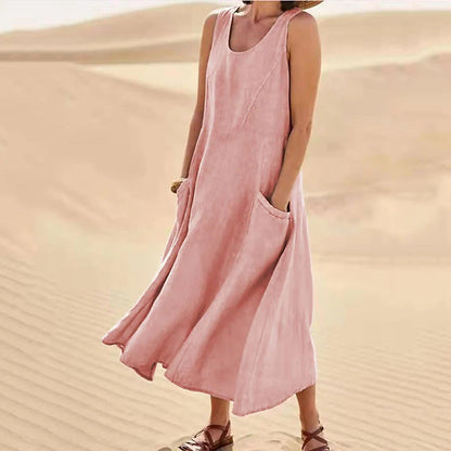 Isla | Elegantes Kleid aus Baumwolle-Leinen ohne Ärmel