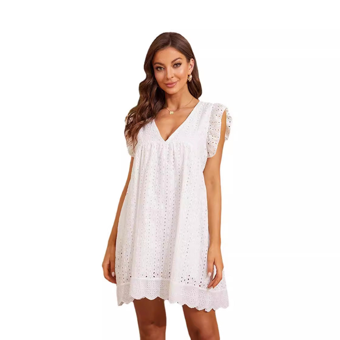 Jennifer | Elegantes Kleid mit V-Ausschnitt, ärmellos, aus Spitze mit Shorts