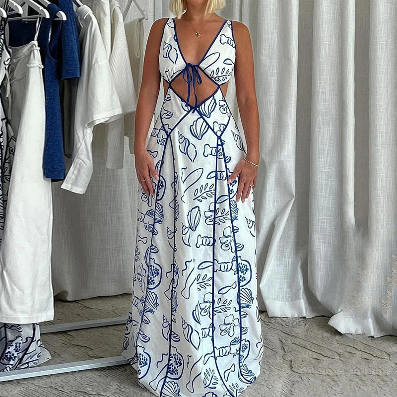 Jennifer | Elegantes gedrucktes, hohles, sexy Zwei-Teiler Langkleid