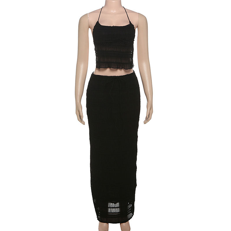 Jennifer | Elegantes Kleid mit rückenfreier Halteroptik und Rüschenshirt