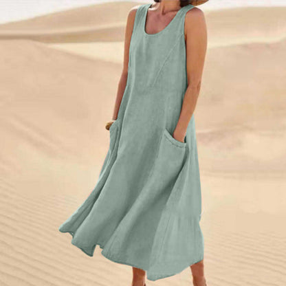 Isla | Elegantes Kleid aus Baumwolle-Leinen ohne Ärmel