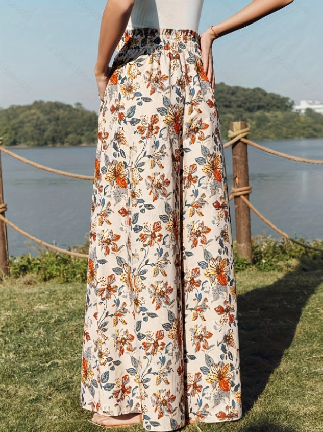 Sienna | Elegante Blumen-High-Waist-Hosen mit weitem Bein