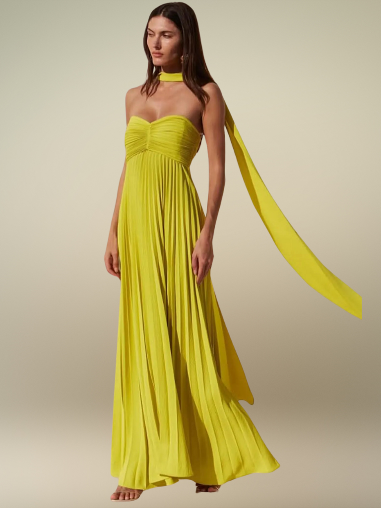 Jennifer | Elegantes Plissee-Maxikleid mit asymmetrischem Halter