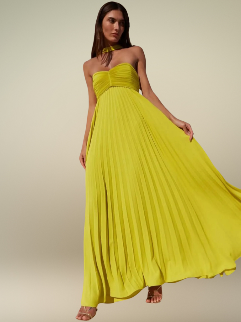 Jennifer | Elegantes Plissee-Maxikleid mit asymmetrischem Halter
