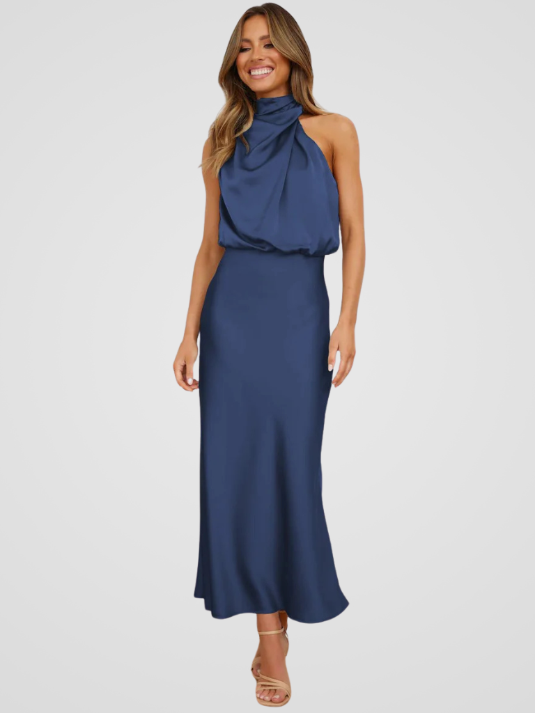 Élia | Elegantes Midi-Kleid mit Wasserfall-Ausschnitt und anmutiger Drapierung