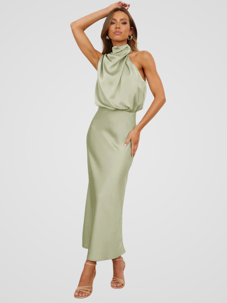 Élia | Elegantes Midi-Kleid mit Wasserfall-Ausschnitt und anmutiger Drapierung