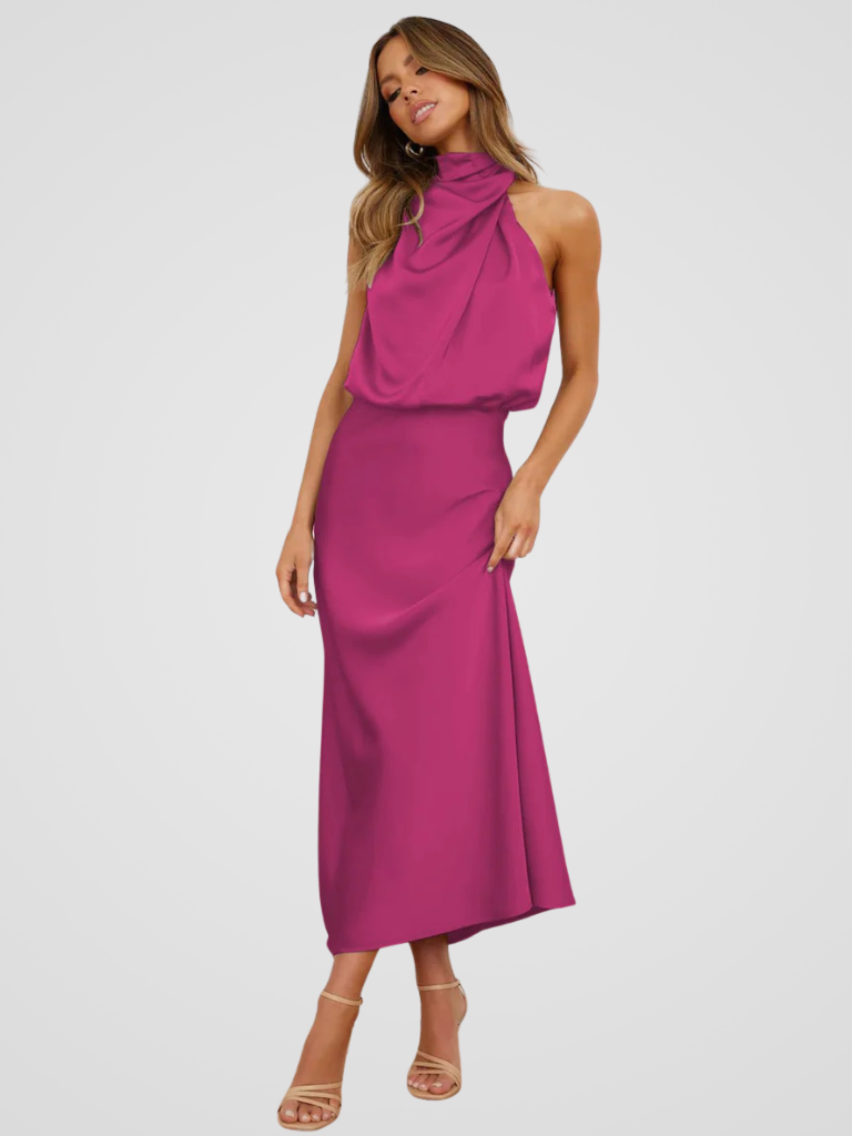 Élia | Elegantes Midi-Kleid mit Wasserfall-Ausschnitt und anmutiger Drapierung