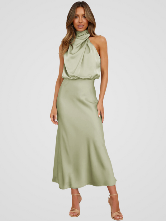 Élia | Elegantes Midi-Kleid mit Wasserfall-Ausschnitt und anmutiger Drapierung