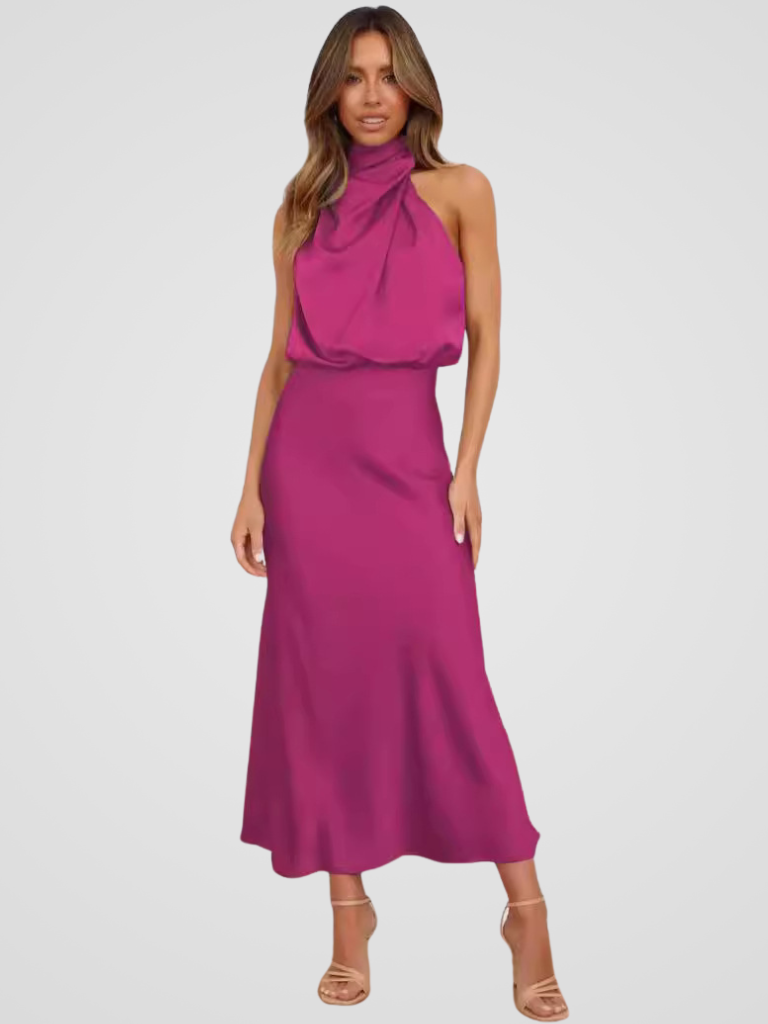 Élia | Elegantes Midi-Kleid mit Wasserfall-Ausschnitt und anmutiger Drapierung