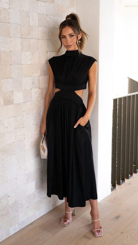 Jennifer | Elegantes Midi-Kleid mit Cut-Out und Taschen